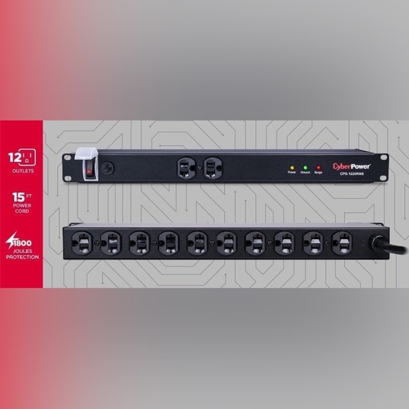 New CyberPower CPS1220RMS Rackbar Surge Protector 12 Outlets 15ft Power Cord, 1U - Picture 3 of 11